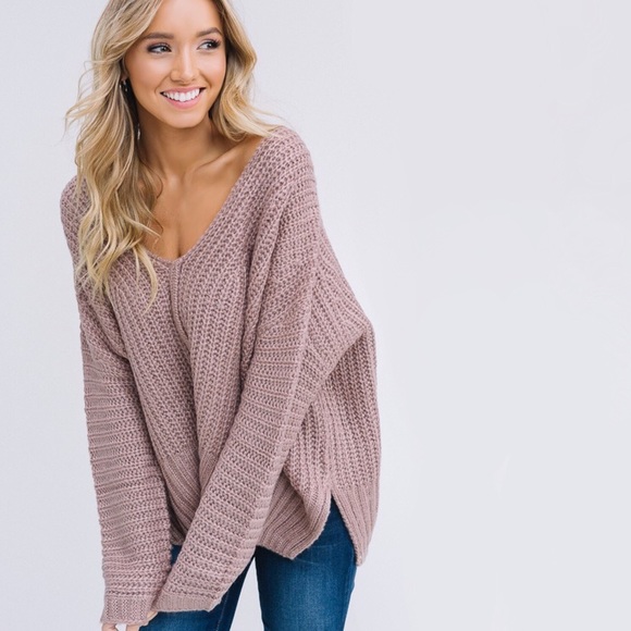 SALE! Mocha Oversized Loose Knit Sweater - Picture 2 of 8